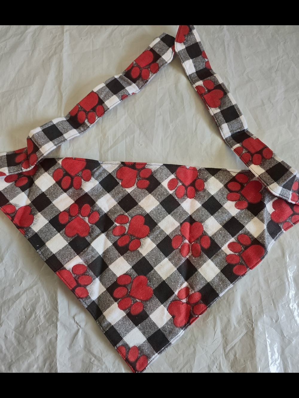 Plaid Paw Print Dog Bandana - Red and Black New Medium Up To 50 Lbs